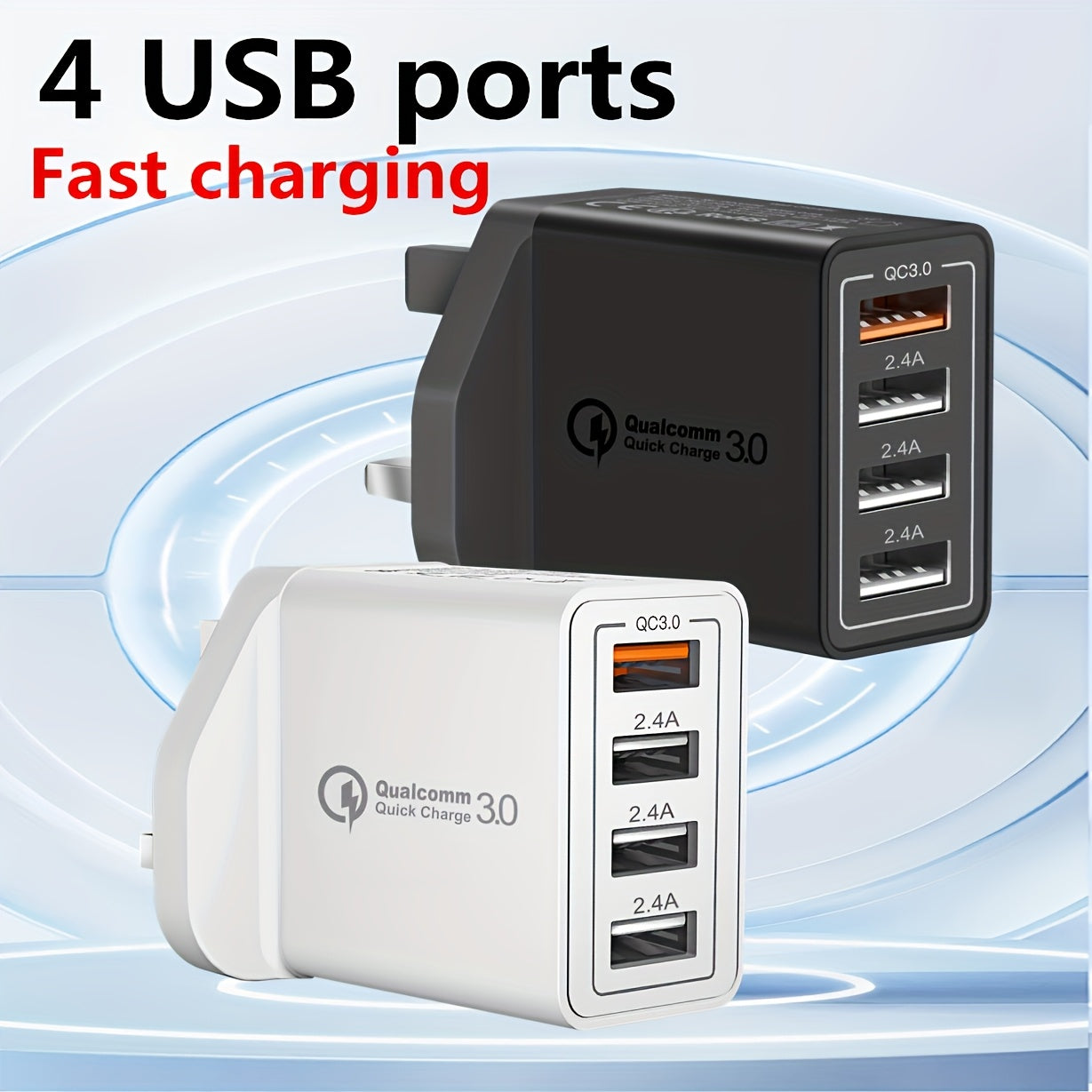 4-Port USB Wall Charger Quick Charge 3.0 Multi USB UK Plug