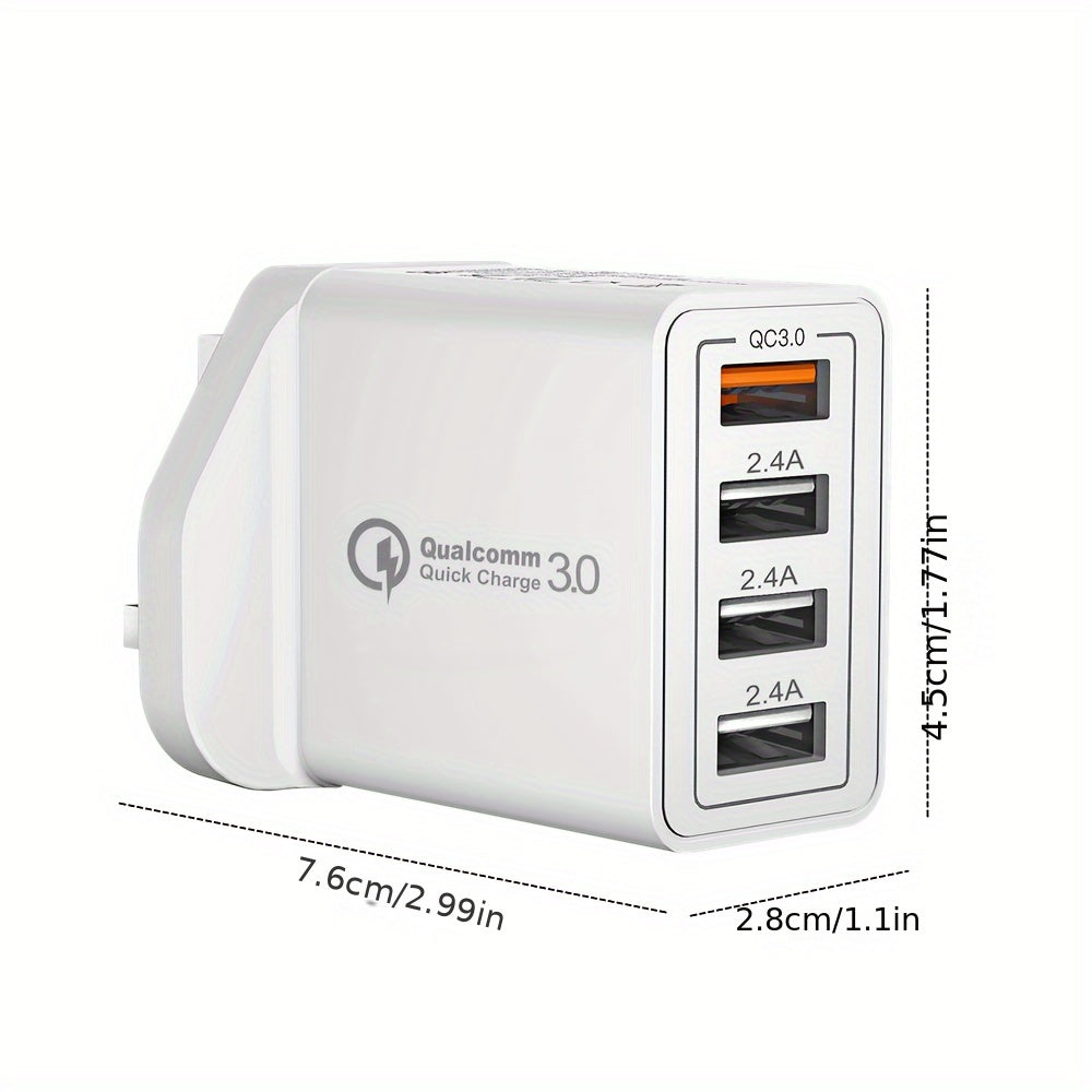 4-Port USB Wall Charger Quick Charge 3.0 Multi USB UK Plug