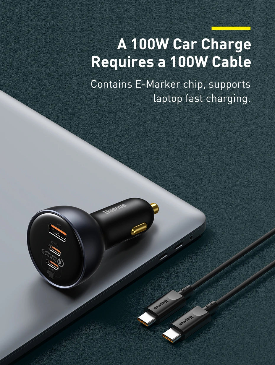 Baseus 160W USB Car Charger QC5.0 Fast Charging for iPhone