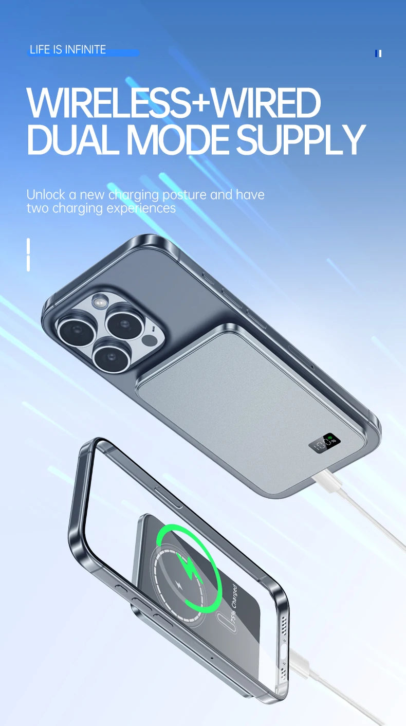Ultra Thin Power Bank for MagSafe Magnetic Wireless Fast Charging LED Display