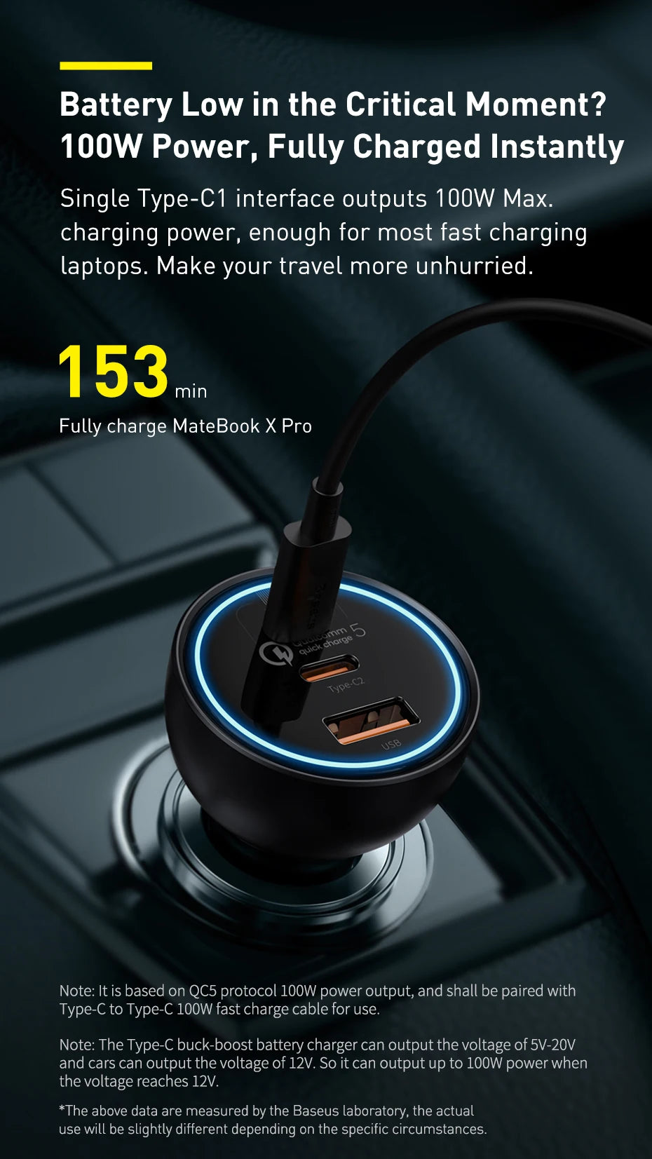 Baseus 160W USB Car Charger QC5.0 Fast Charging for iPhone