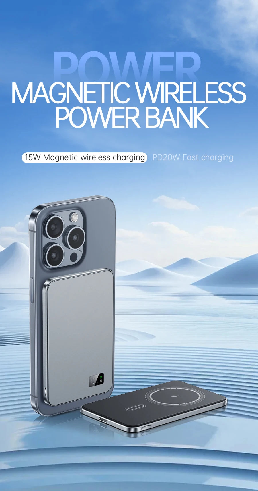 Ultra Thin Power Bank for MagSafe Magnetic Wireless Fast Charging LED Display