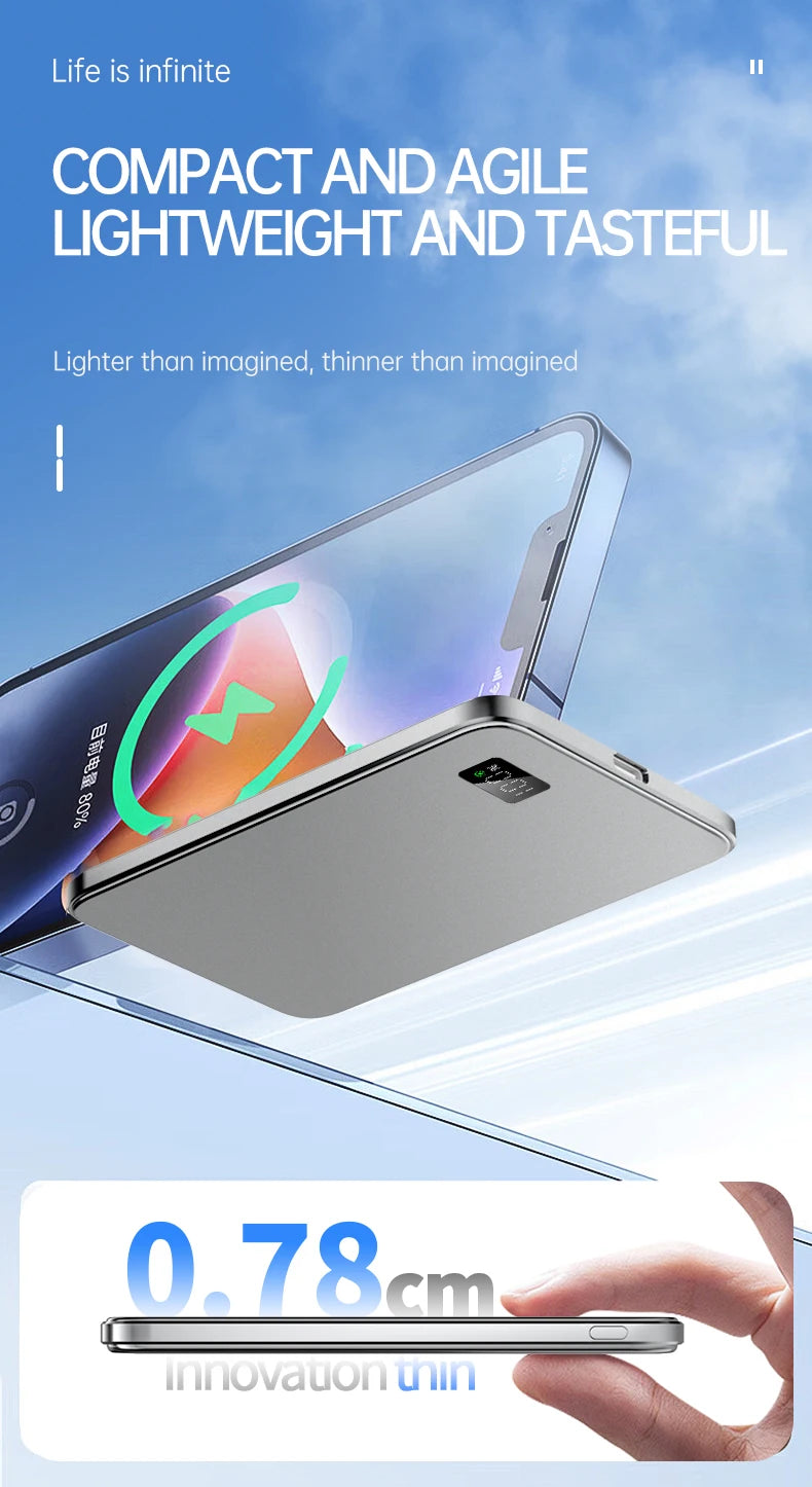 Ultra Thin Power Bank for MagSafe Magnetic Wireless Fast Charging LED Display