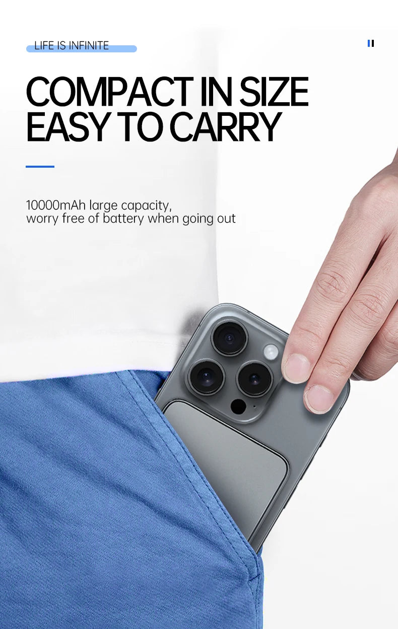 Ultra Thin Power Bank for MagSafe Magnetic Wireless Fast Charging LED Display
