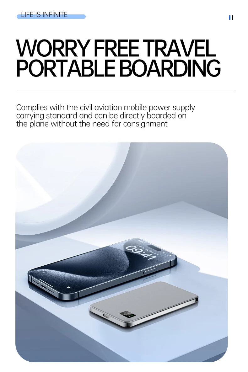 Ultra Thin Power Bank for MagSafe Magnetic Wireless Fast Charging LED Display