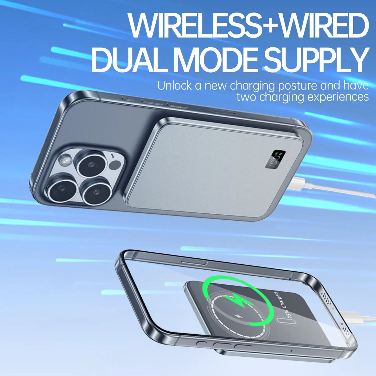 Ultra Thin Power Bank for MagSafe Magnetic Wireless Fast Charging LED Display