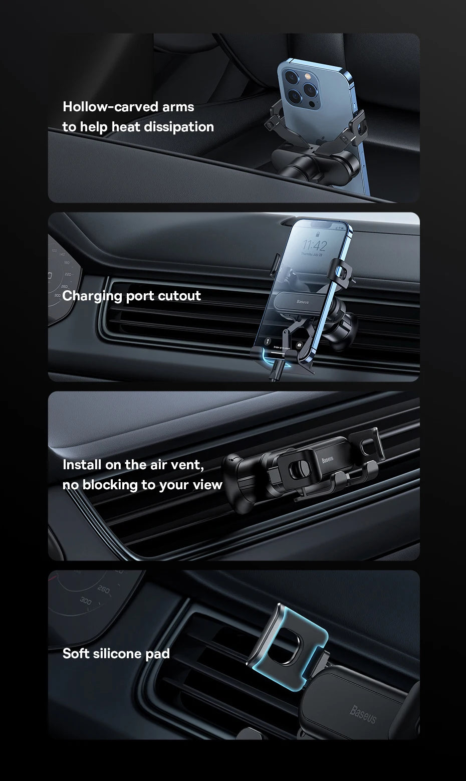 Baseus Phone Holder for Car Air Vent | Flexible Phone Stand