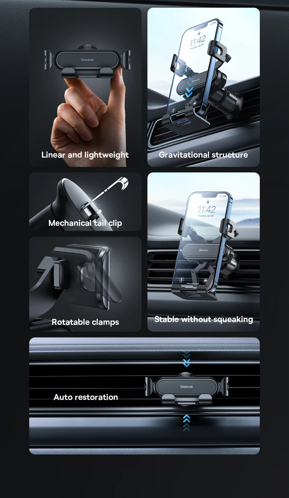 Baseus Phone Holder for Car Air Vent | Flexible Phone Stand