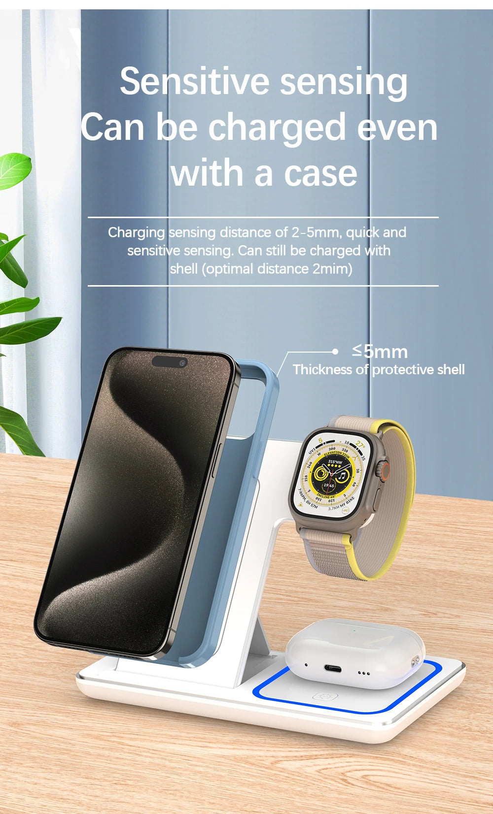 30W LED Fast Wireless Charger Stand 3 in 1 Foldable Station