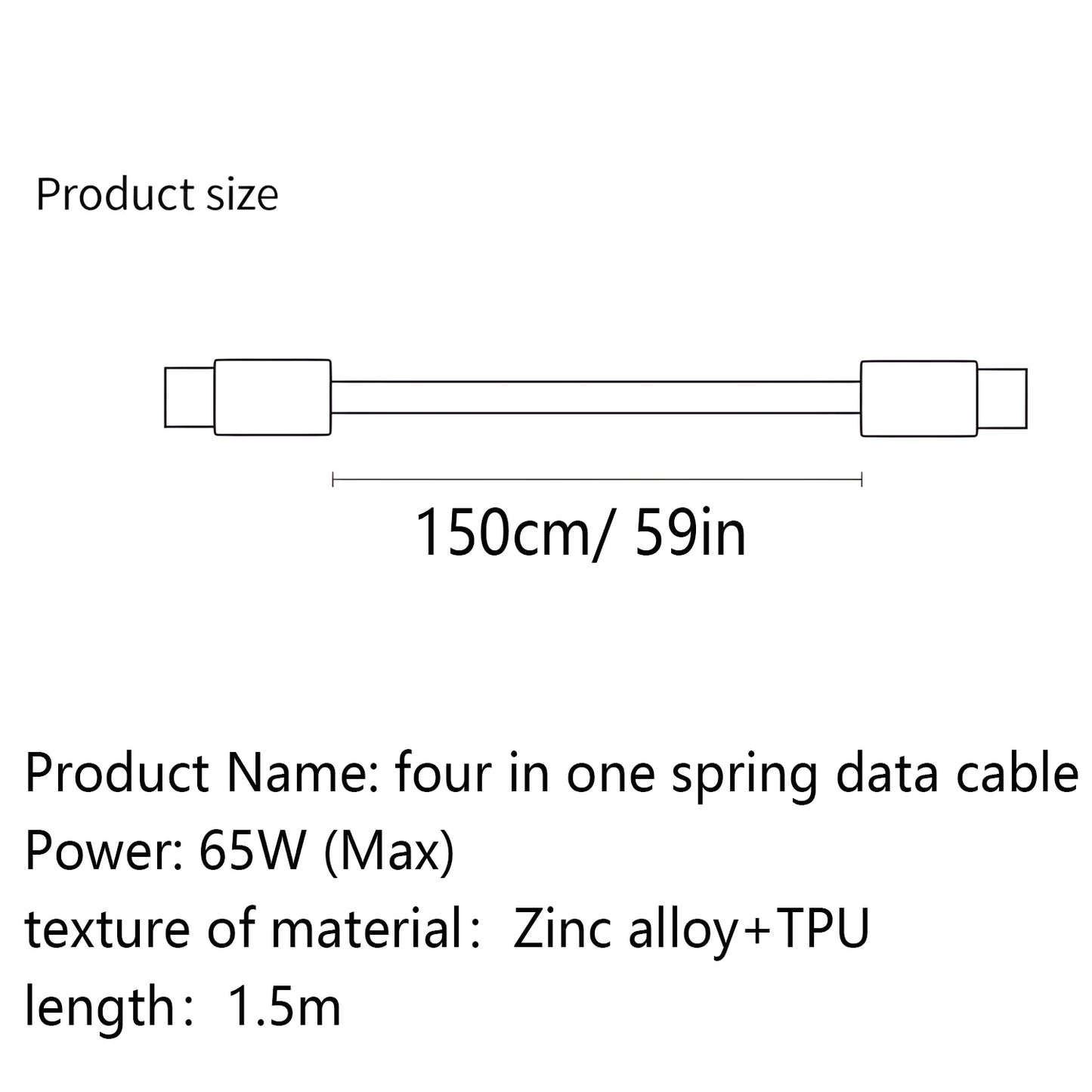 Zinc Alloy USB-C 4IN1 65W Fast Charging Cable for Phones PD