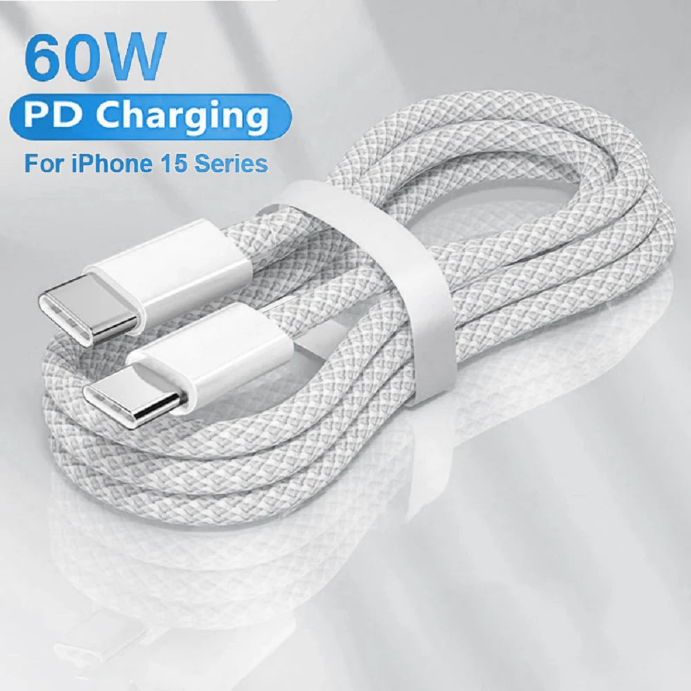 USB Cable For iPhone Fast Charging USB Type C Braided 60W