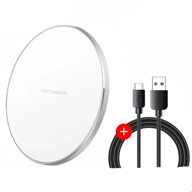 Wireless charger pad with a 1M Type-C cable on a white background