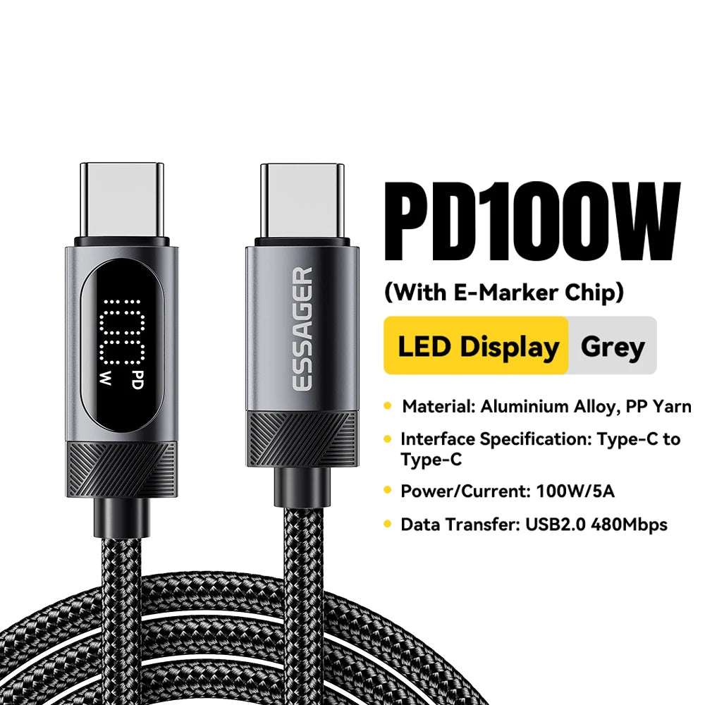 Essager Digital Dispaly USB C Cable For iPhone 16 15 100W
