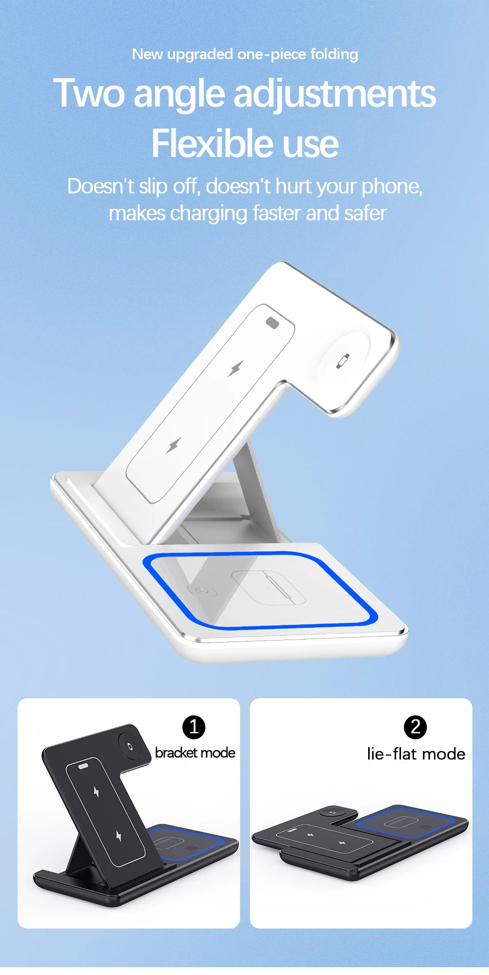 30W LED Fast Wireless Charger Stand 3 in 1 Foldable Station