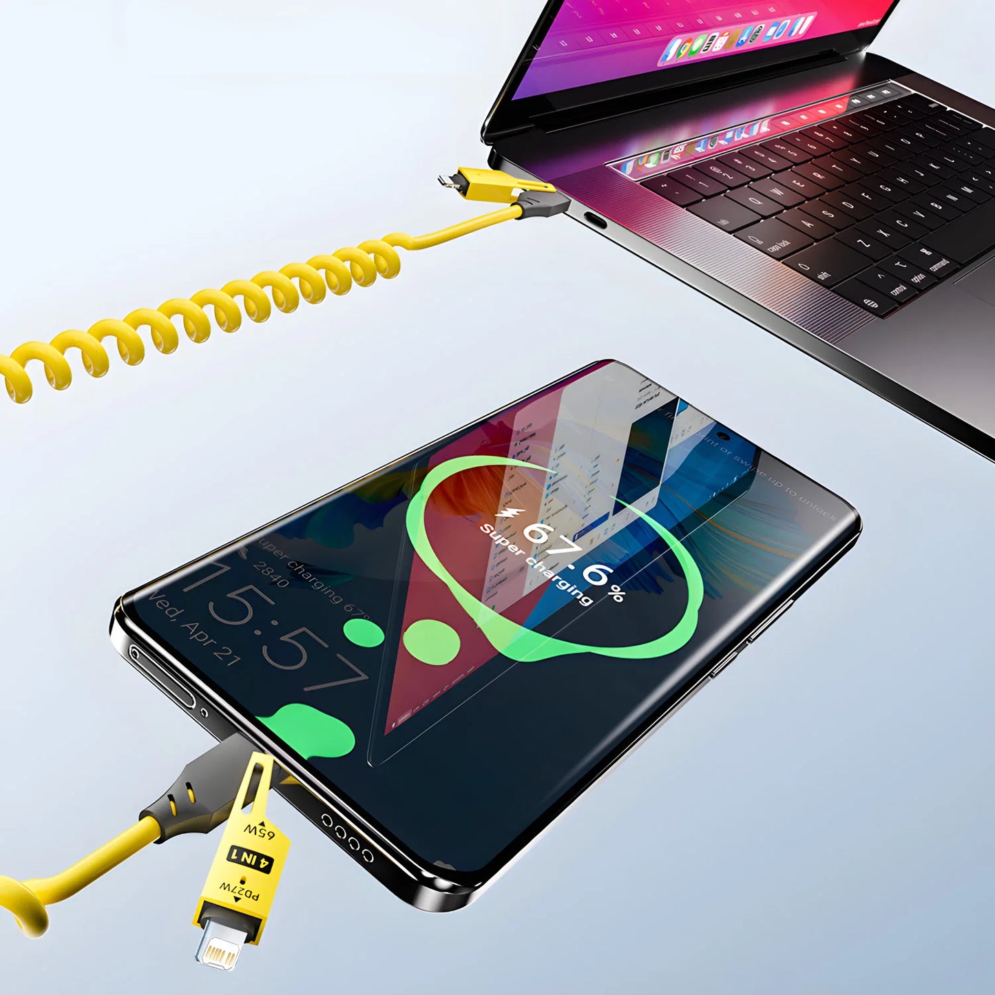 Zinc Alloy USB-C 4IN1 65W Fast Charging Cable for Phones PD