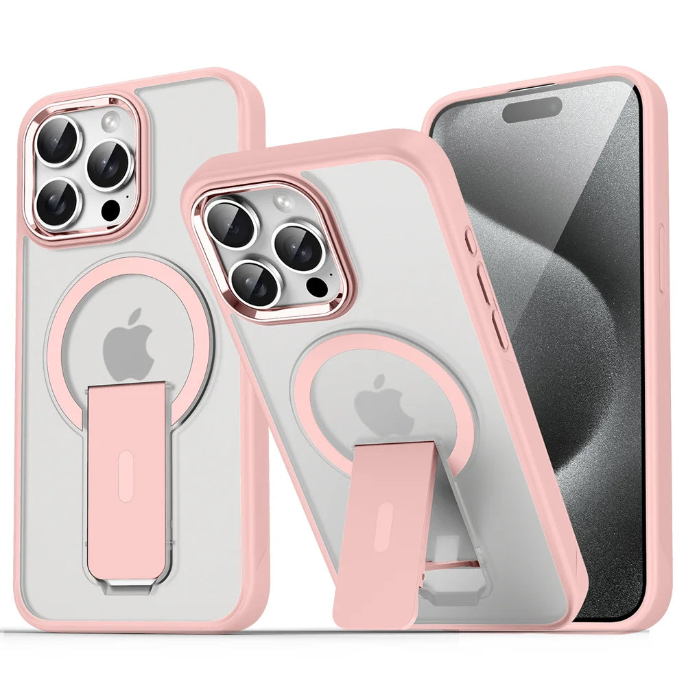 Luxury For Magsafe Folding Stand Magnetic Phone Case For iPhone 16 15 14 Plus 13 12 11 Pro Max Matte Translucent Back Cover Caps