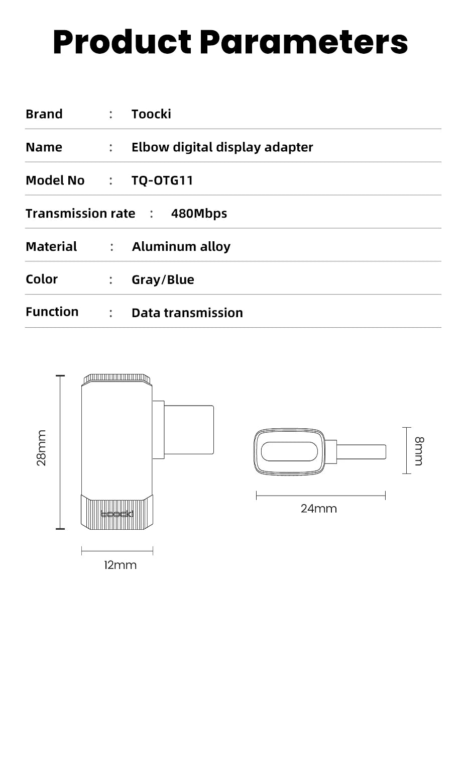 Toocki 90 Degree 100W Type C Adapter USB C Convertor OTG