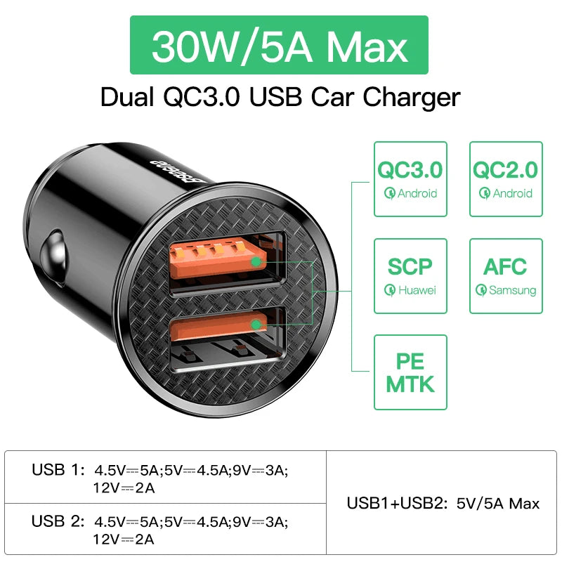 Baseus USB Car Charger Fast Charging | Car USB Charger iPhone