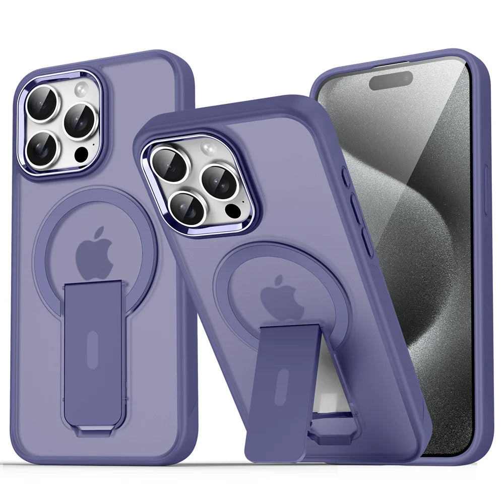 Luxury For Magsafe Folding Stand Magnetic Phone Case For iPhone 16 15 14 Plus 13 12 11 Pro Max Matte Translucent Back Cover Caps