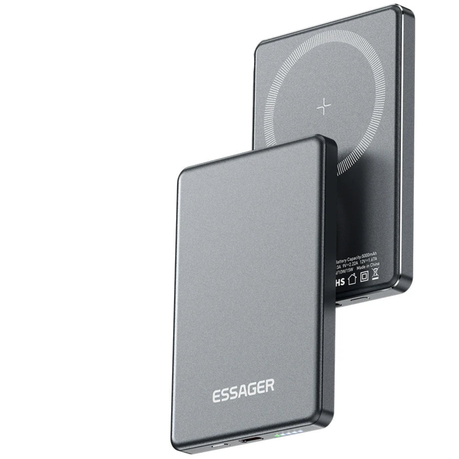 Magnetic power bank with specifications on a white background