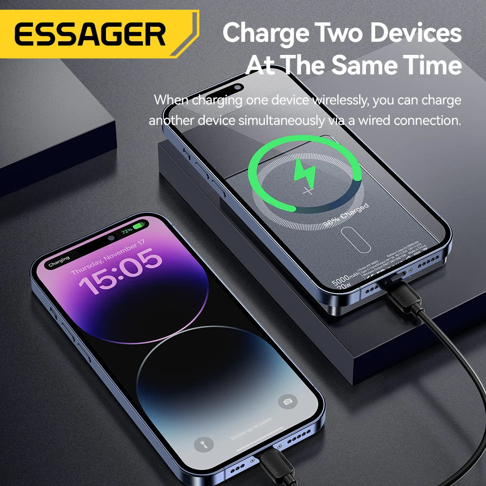Essager Thin Wireless Power Bank Magnetic 20W 5000mAh Portable Fast Charging External Battery
