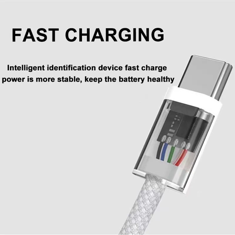 USB Cable For iPhone Fast Charging USB Type C Braided 60W