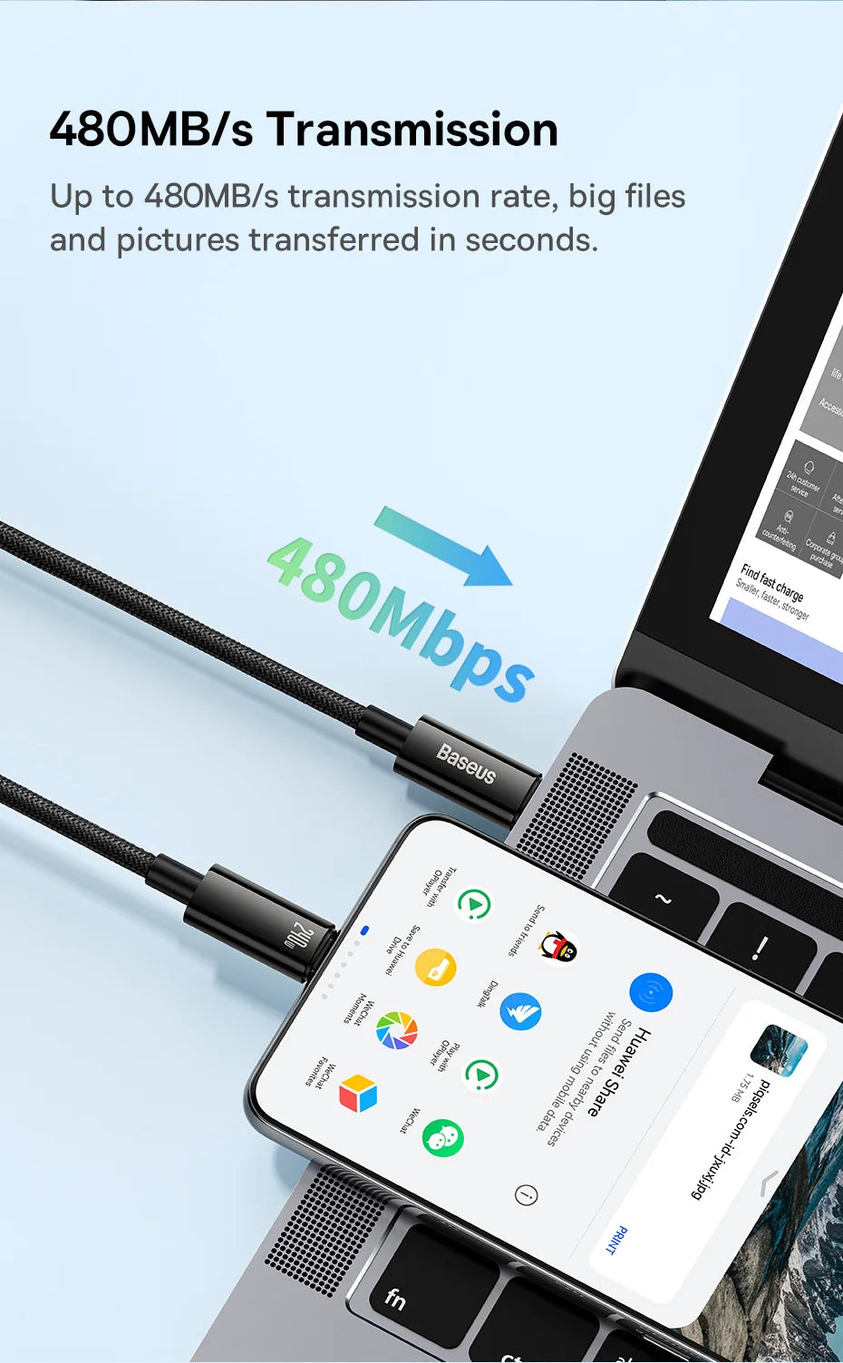 Baseus PD 240W Fast USB-C Cable For iPhone 16 MacBook iPad