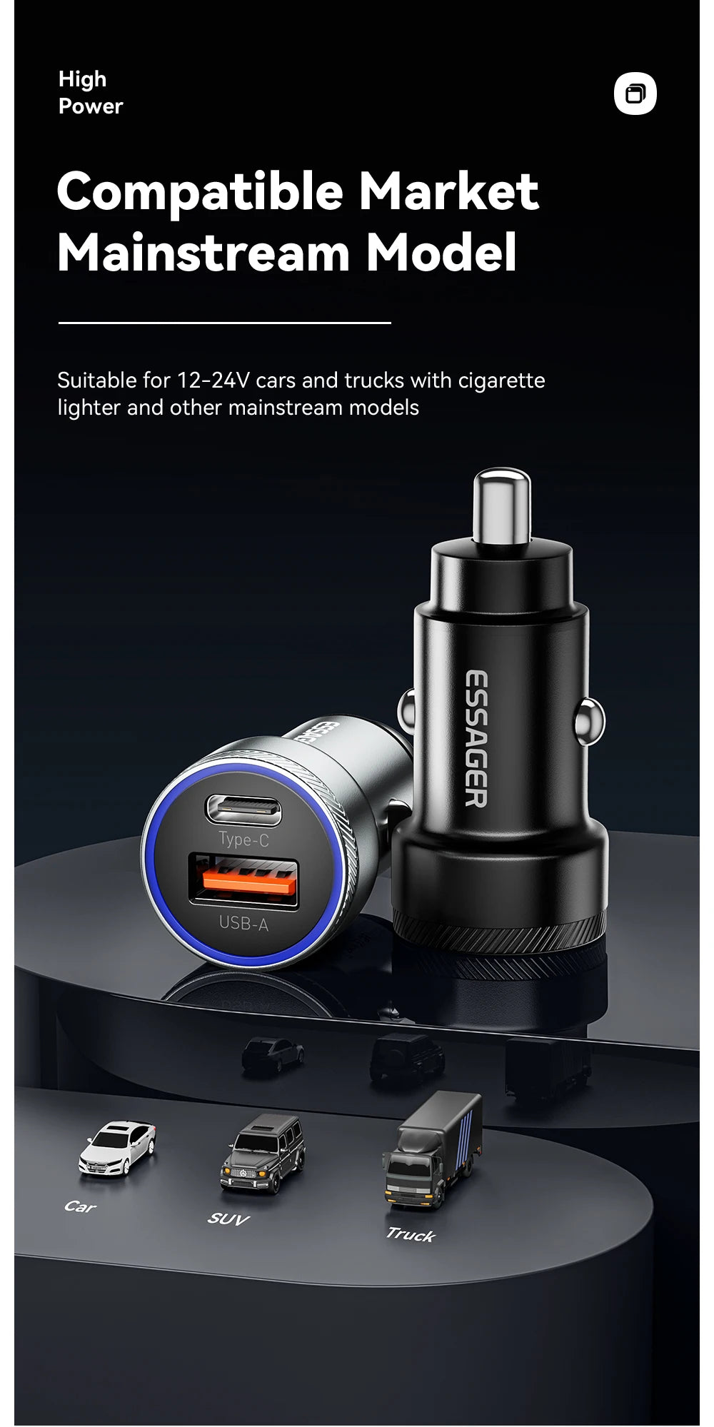 Essager 54W USB Car Charger | Fast Charging for iPhone