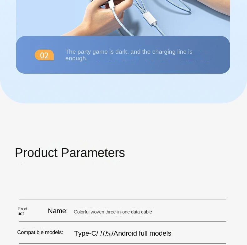 3 In 1 Fast Charging Cable 100W USB Type C Charger Wire