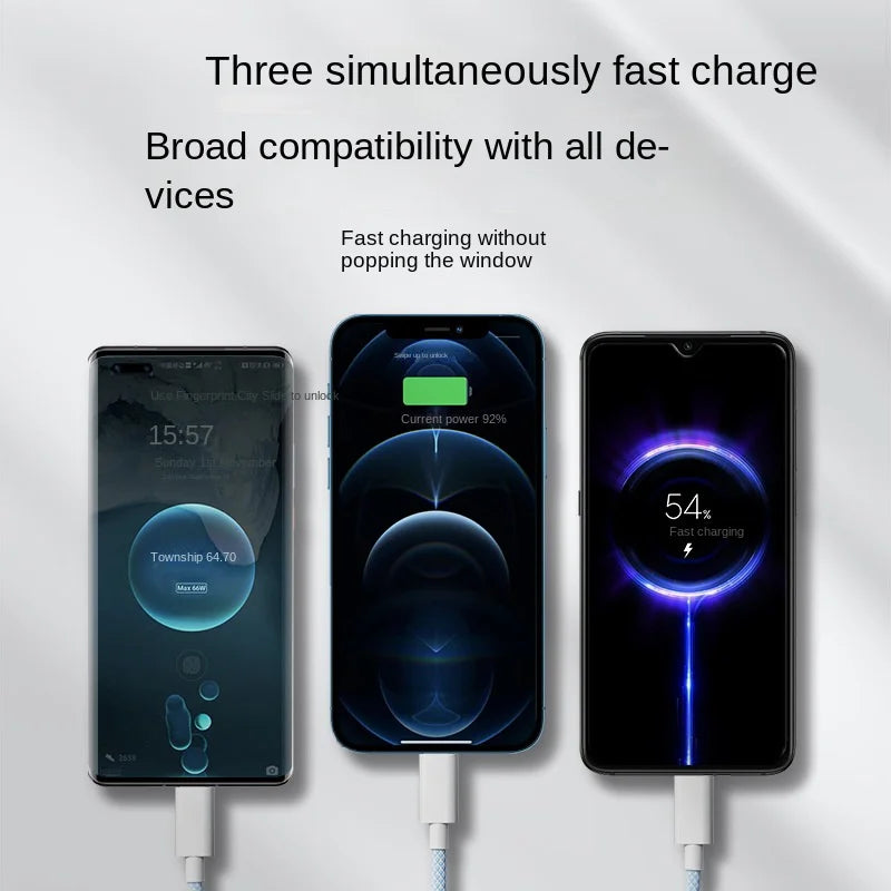 3 In 1 Fast Charging Cable 100W USB Type C Charger Wire