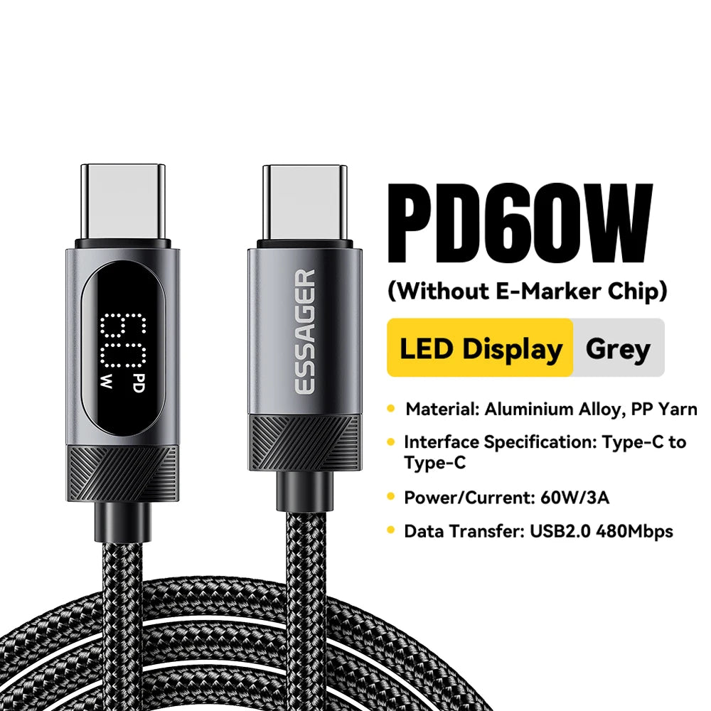 Essager Digital Dispaly USB C Cable For iPhone 16 15 100W