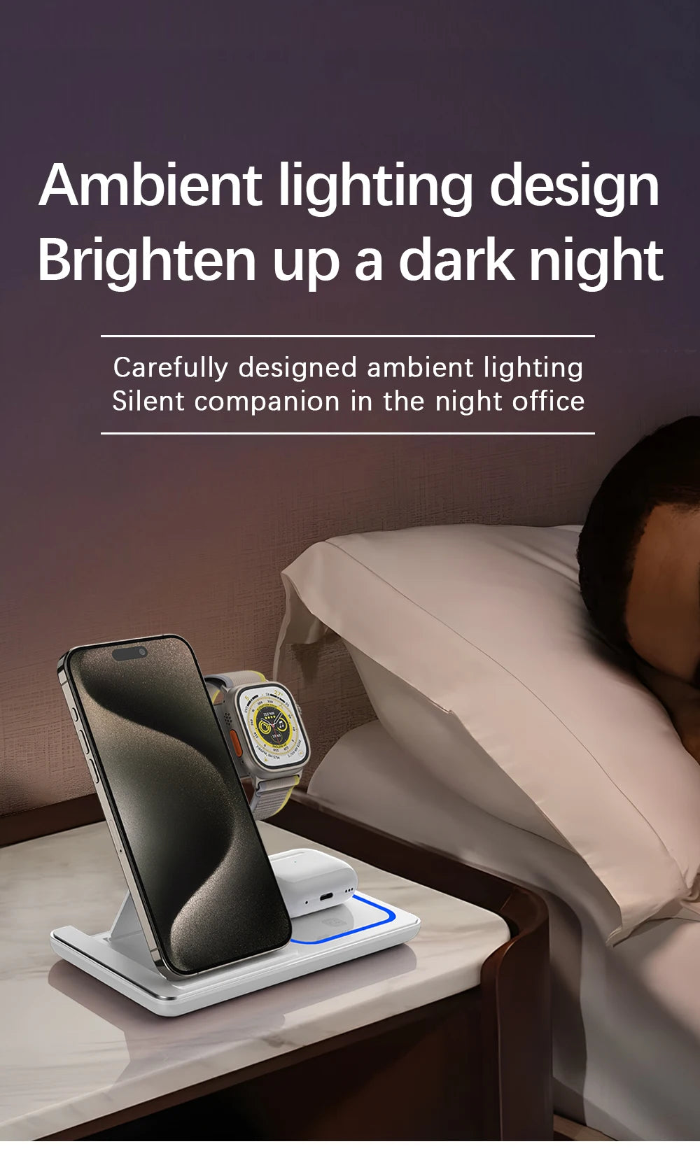30W LED Fast Wireless Charger Stand 3 in 1 Foldable Station