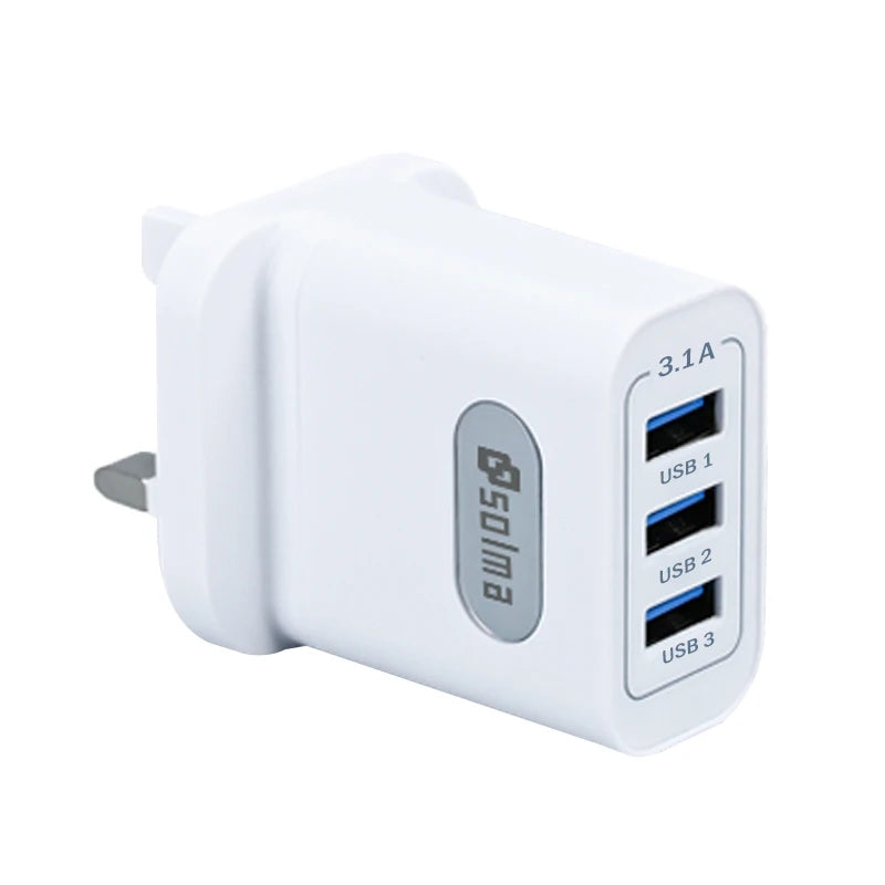SOLMA UK USB Charger | 3-Port Fast Charger Plug 3.1A