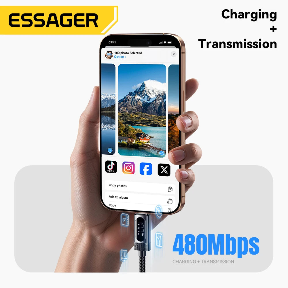 Essager Digital Dispaly USB C Cable For iPhone 16 15 100W