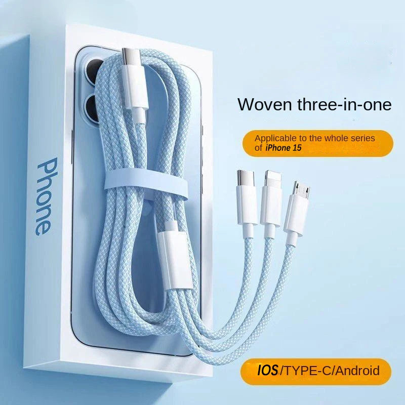 3 In 1 Fast Charging Cable 100W USB Type C Charger Wire