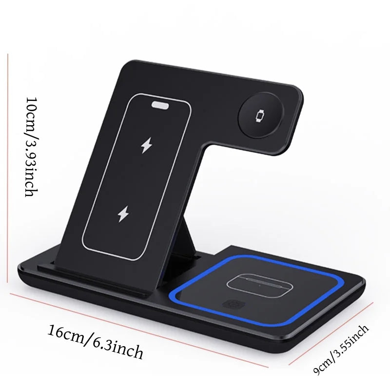 30W LED Fast Wireless Charger Stand 3 in 1 Foldable Station
