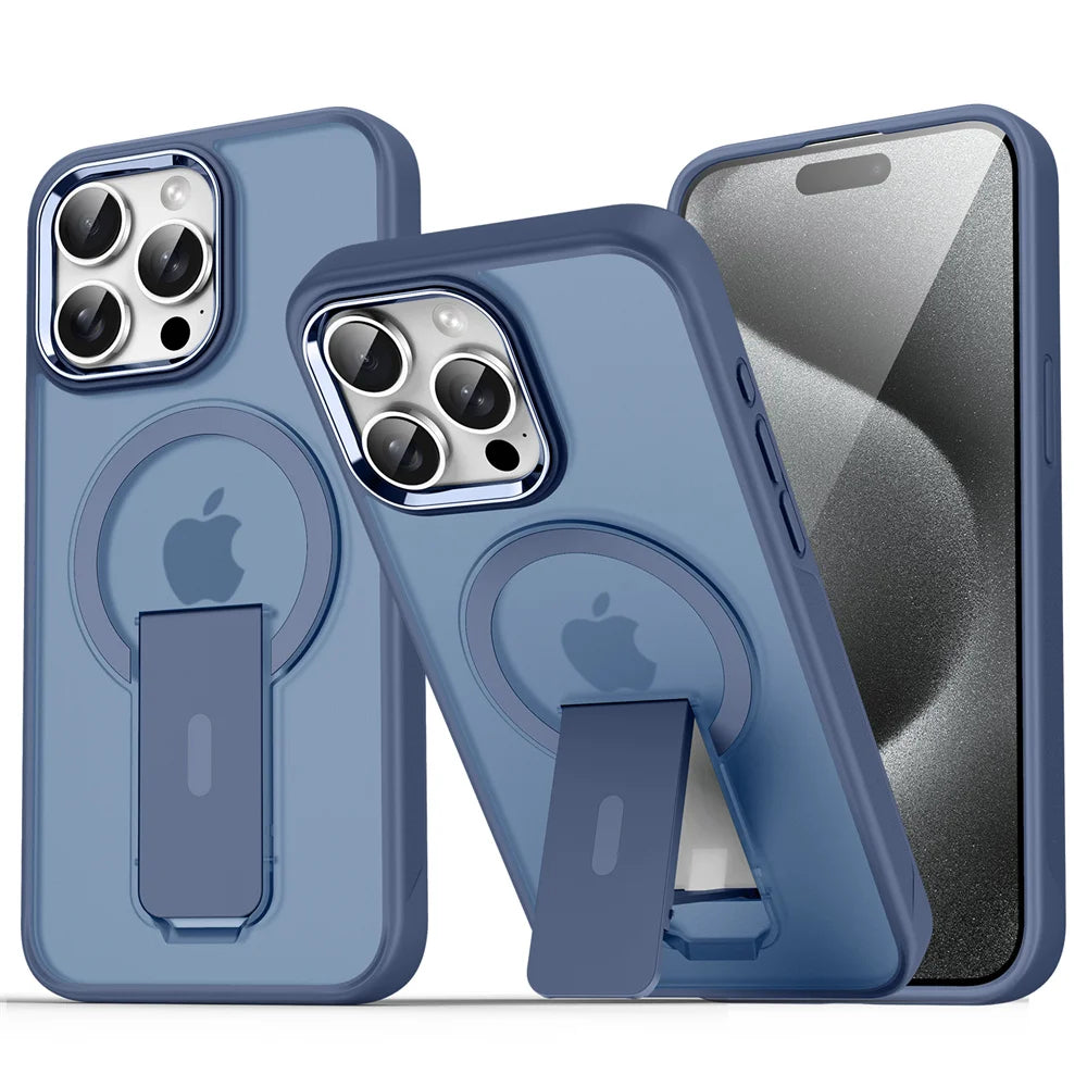 Luxury For Magsafe Folding Stand Magnetic Phone Case For iPhone 16 15 14 Plus 13 12 11 Pro Max Matte Translucent Back Cover Caps