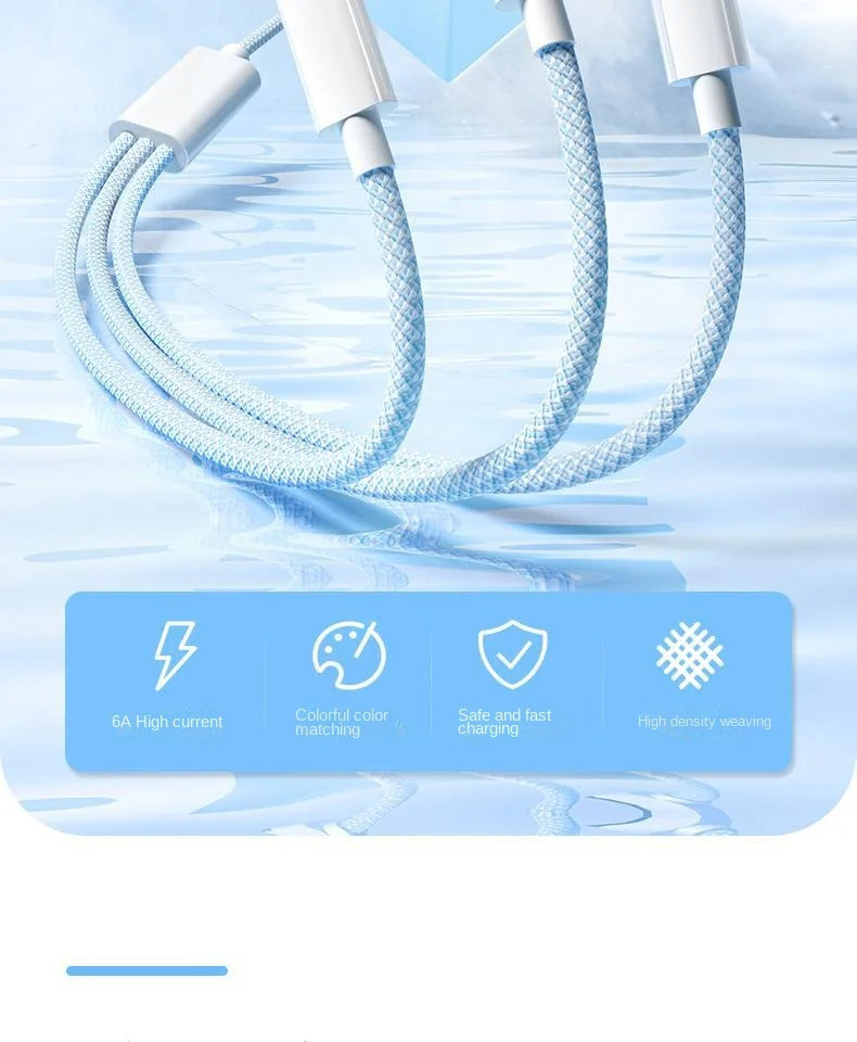 3 In 1 Fast Charging Cable 100W USB Type C Charger Wire