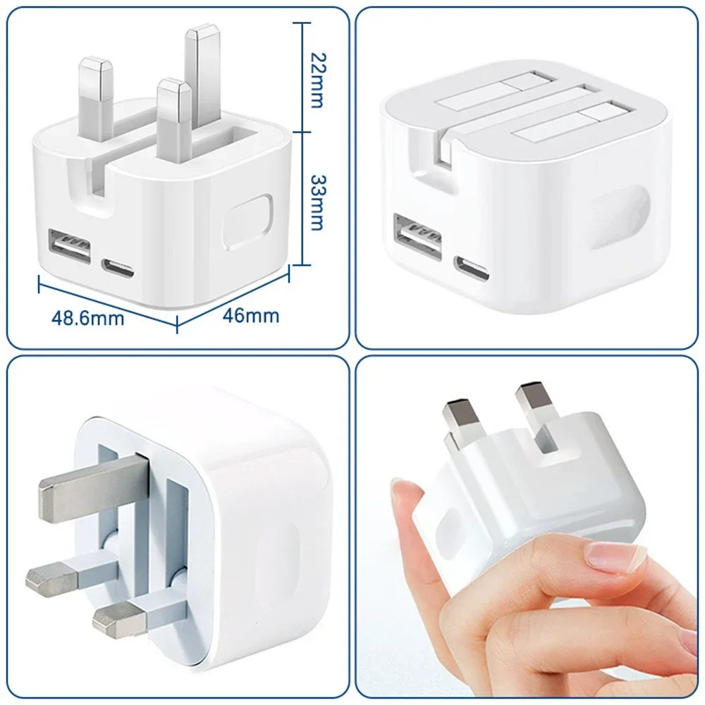 Fast USB C Power Adapter UK Plug 20W 25W iPhone Samsung