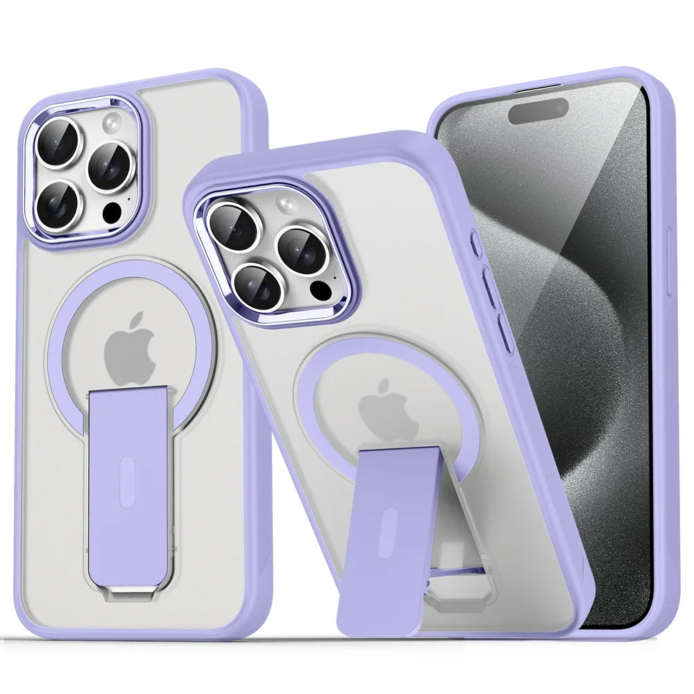 Luxury For Magsafe Folding Stand Magnetic Phone Case For iPhone 16 15 14 Plus 13 12 11 Pro Max Matte Translucent Back Cover Caps