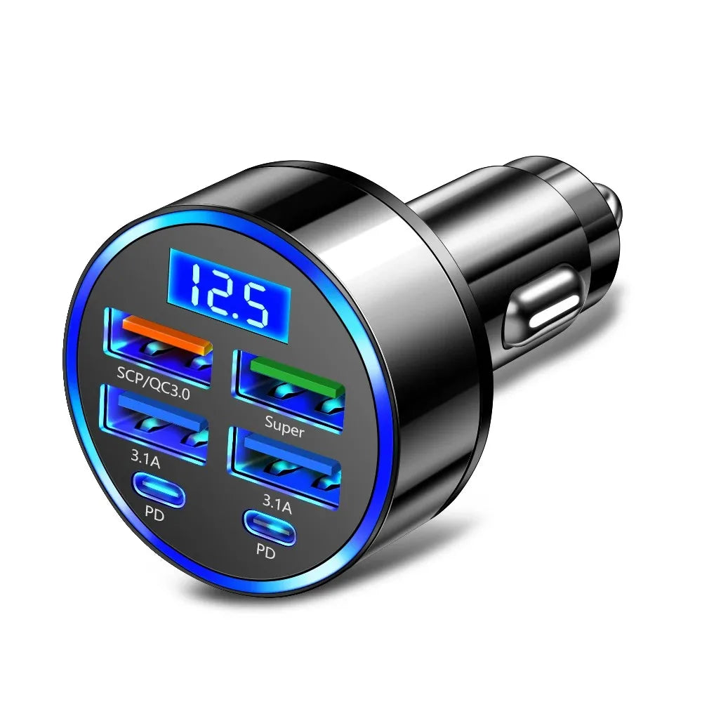 100W 6 Ports Car Charger USB Type C PD QC3.0 Fast Charger