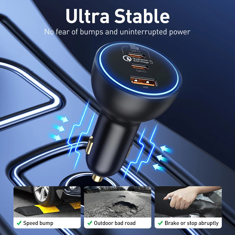 Baseus 160W USB Car Charger QC5.0 Fast Charging for iPhone