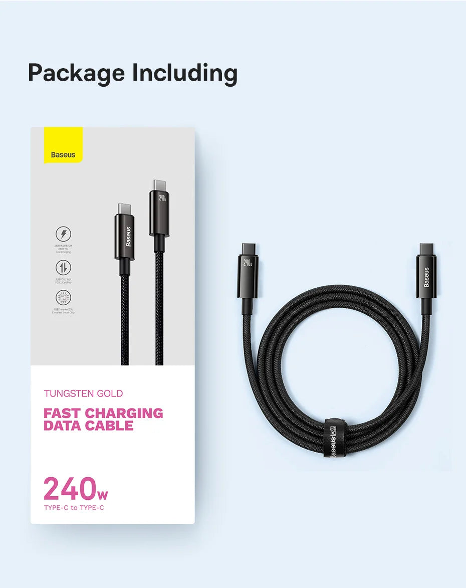 Baseus PD 240W Fast USB-C Cable For iPhone 16 MacBook iPad