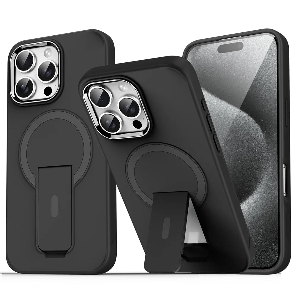 Luxury For Magsafe Folding Stand Magnetic Phone Case For iPhone 16 15 14 Plus 13 12 11 Pro Max Matte Translucent Back Cover Caps