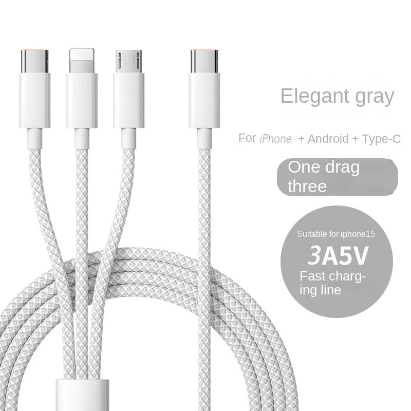 3 In 1 Fast Charging Cable 100W USB Type C Charger Wire