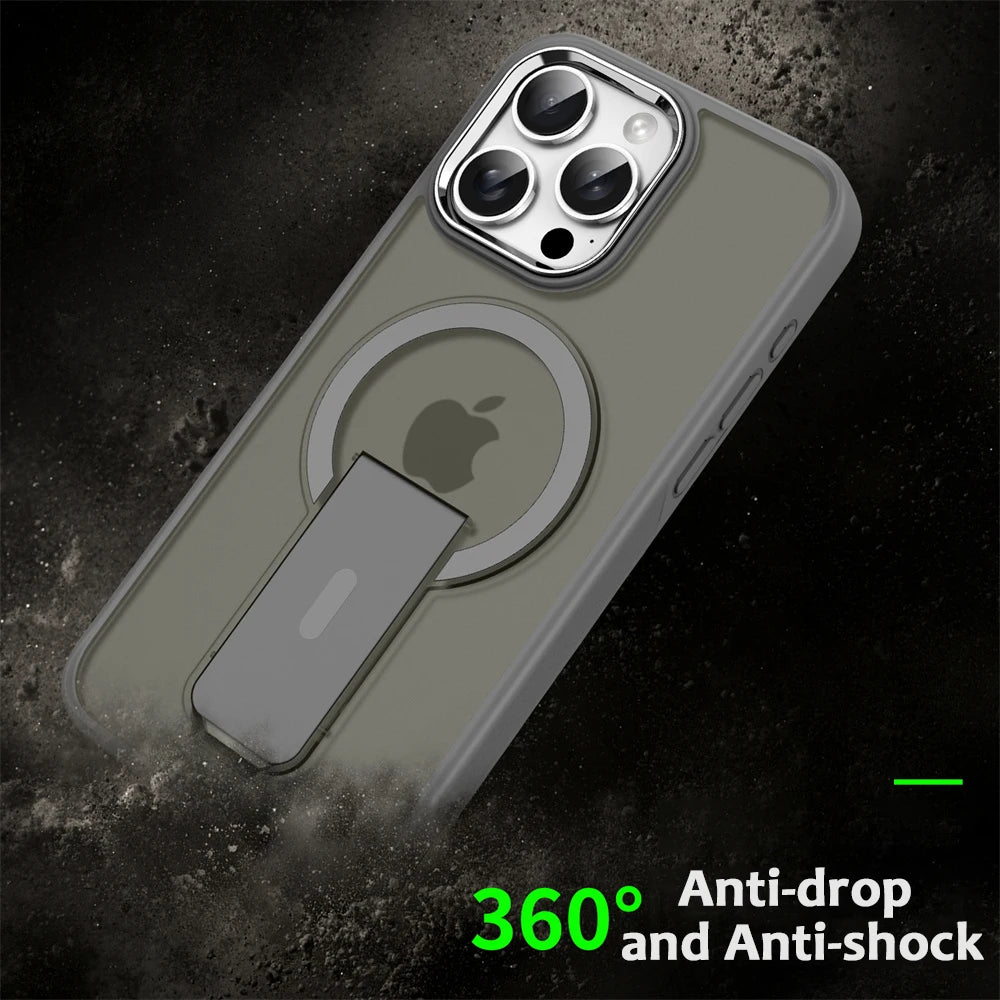 Luxury For Magsafe Folding Stand Magnetic Phone Case For iPhone 16 15 14 Plus 13 12 11 Pro Max Matte Translucent Back Cover Caps