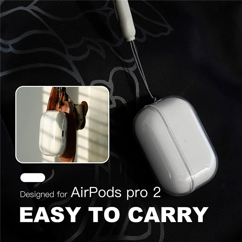 Clear Soft TPU AirPods Pro 2 Case with Lanyard Strap