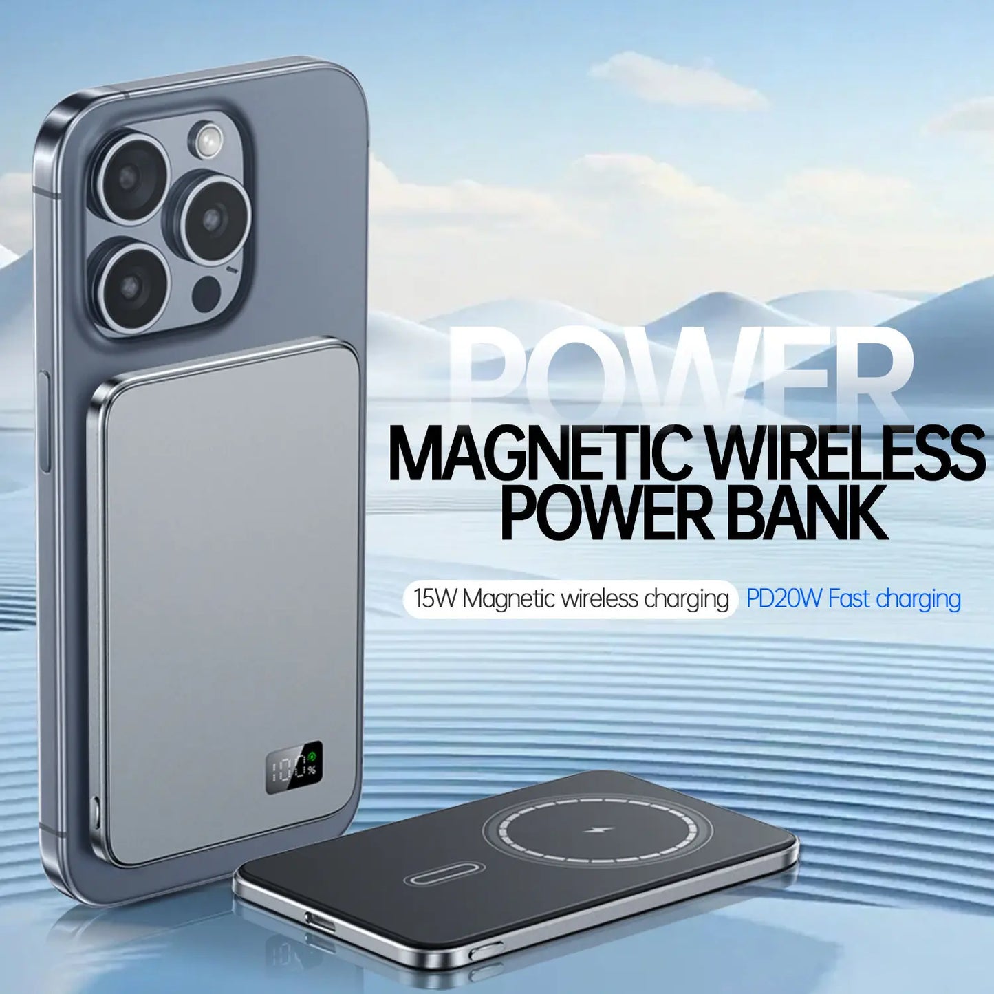 Ultra Thin Power Bank for MagSafe Magnetic Wireless Fast Charging LED Display