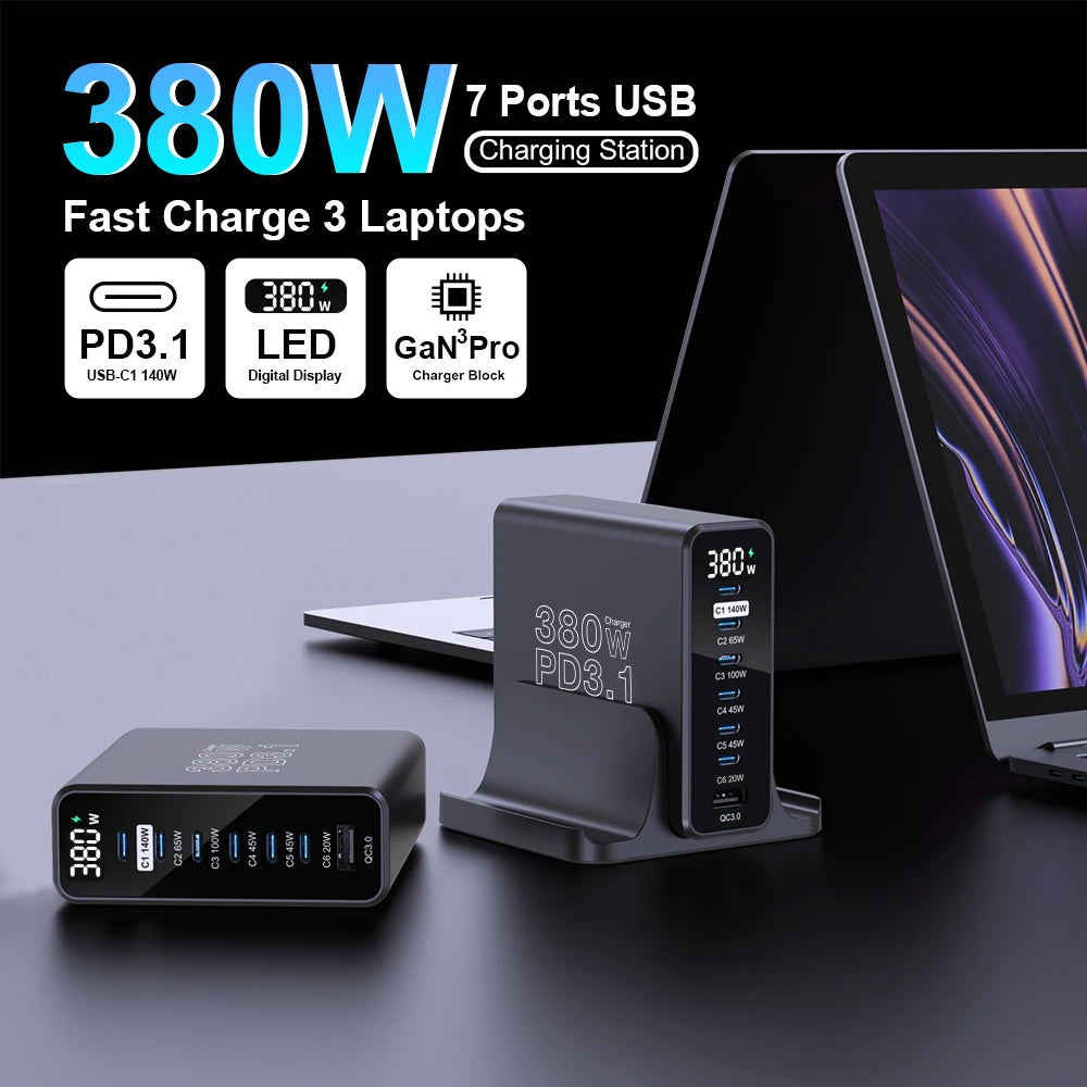 Ubigbuy 380W GaN USB C Charger Fast Charger for iPhone