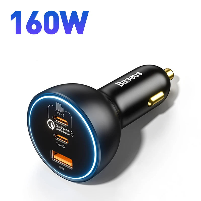 Baseus 160W USB Car Charger QC5.0 Fast Charging for iPhone